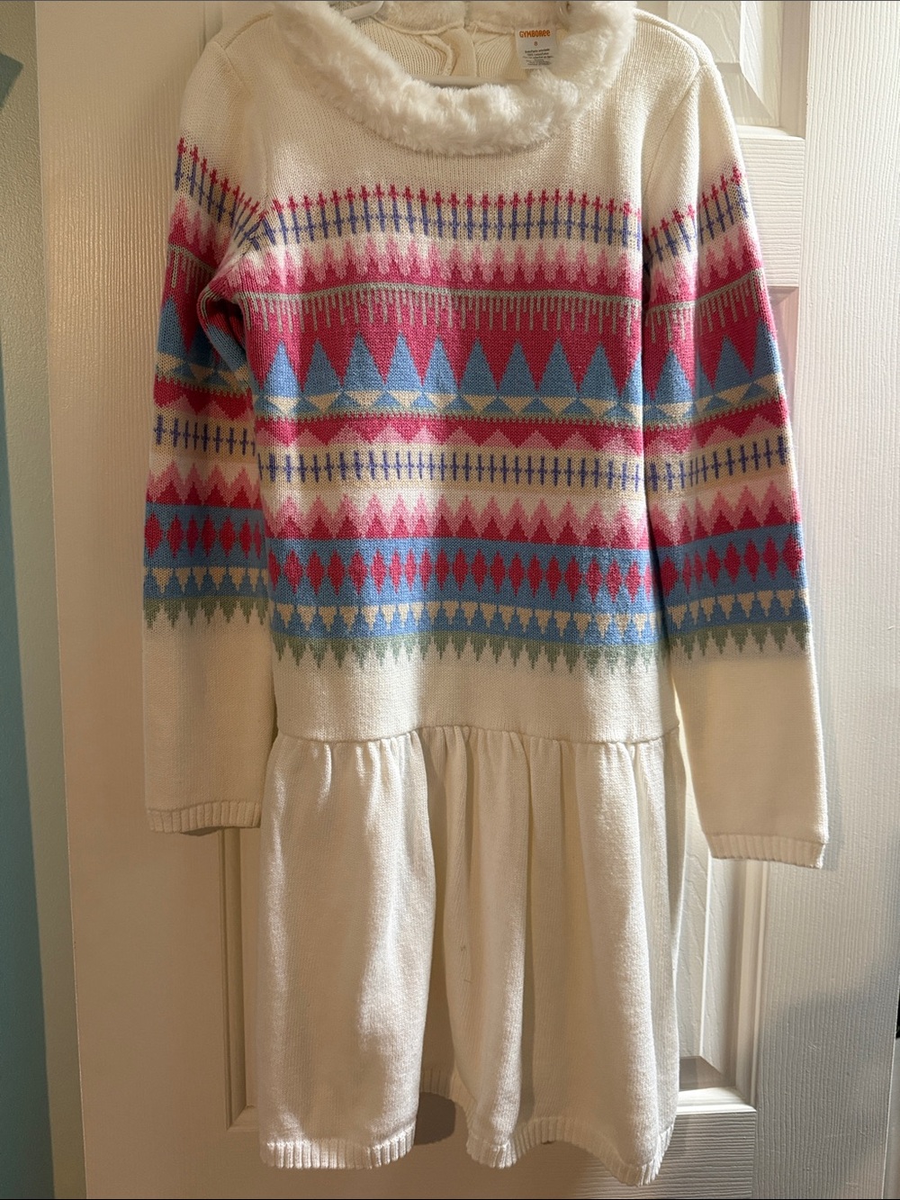 Gymboree Cream Dress with Pink, Blue & Green Fair Isle Pattern